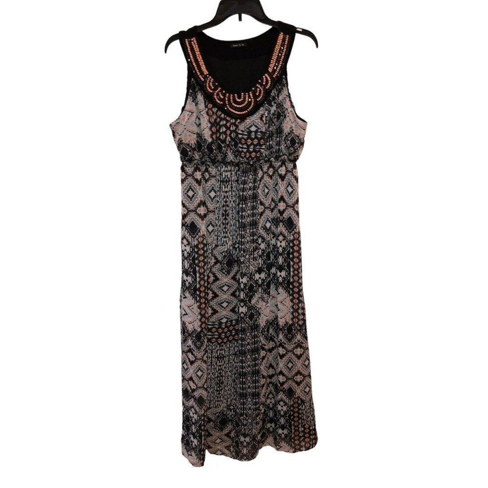 Sami & Jo Womens Size XL? Geometric Beaded Sleeveless Gypsy Boho Maxi Dress